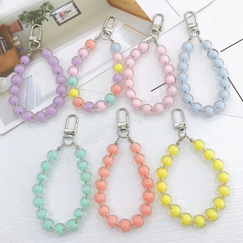 Trendy Acrylic Beads Keychains Women Girls Cellphone Strap Anti-Lost Lanyard Hanging Cord Jewelry Bracelet Keychain