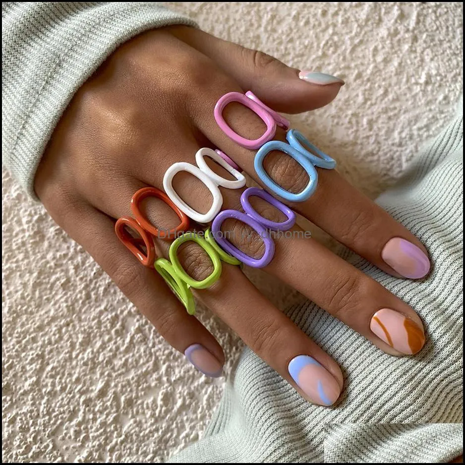 2021 Summer Colorful Geometric Acrylic Ring Candy Color Irregular Resin Open For Women Party Finger Jewelry