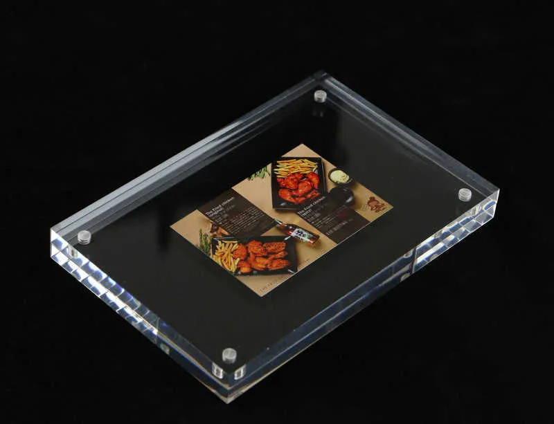 Transparent Acrylique Perspex Aimant Bloc Photo Cadre Photo Effacer Signe De Bureau Étiquette Porte-Étiquette De Prix Table Menu Stand Cadre Supérieur Double Côté