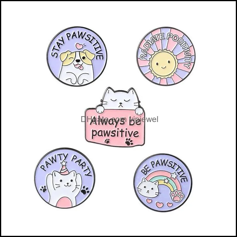 letter round cat dog clothes brooches women alloy enamel claw sun lapel pins student cartoon animal schoolbag  badge brooch accessories