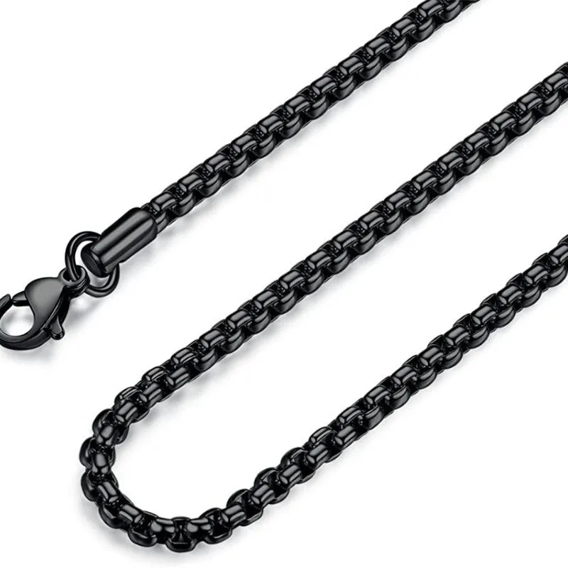 Chaînes 2MM 3MM 4MM Hommes Femmes Acier inoxydable Noir Rolo Câble Chaîne Haute Qualité Boîte Collier 18-36 poucesChaînes