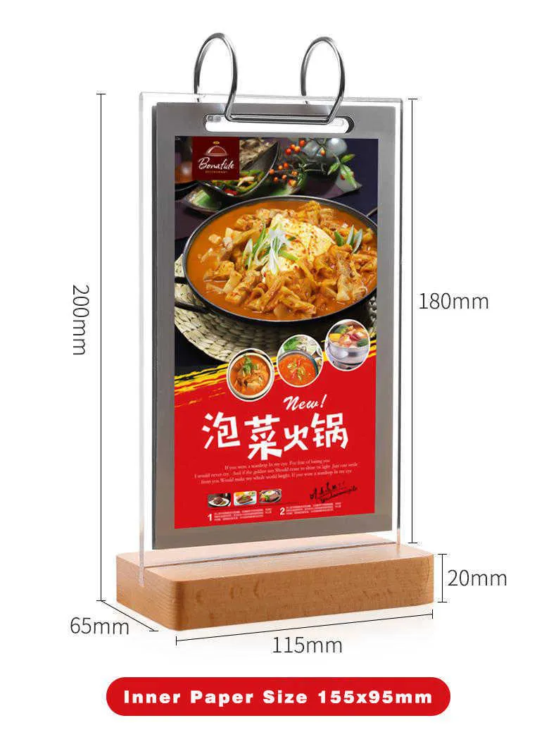 155x95mm Paper Photo Album Stand Acrylic Menu Cover Menu Card Food List Display Rack Wood Picture Photo Frame Table Label Holder