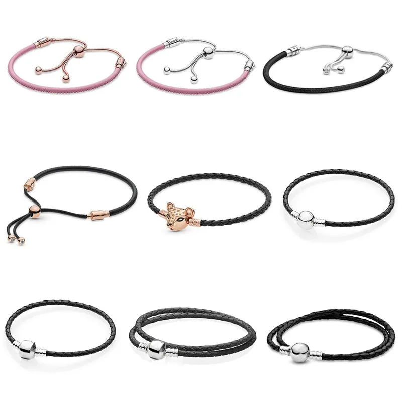 925 Silver Bangle Charms Gliding Leather Lion Armband Pärlor Fit Pandora Armbandsmycken