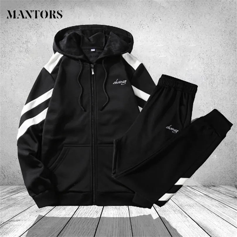 Tracksuit Men Set Sweat Suit Sports Fitness Spring Autumn Hoodies Pants Casual Mens Sportswear Two Piece Pants Set 3XL 4XL 201128