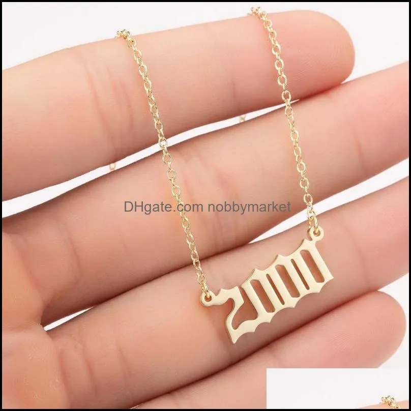 Années de Naissance CollierAnnée Initiale Numéro Pendentif Collier Pour Femmes Filles Anniversaire Cadeau Charme Amitié Collier En Acier Inoxydable-Z Drop Del