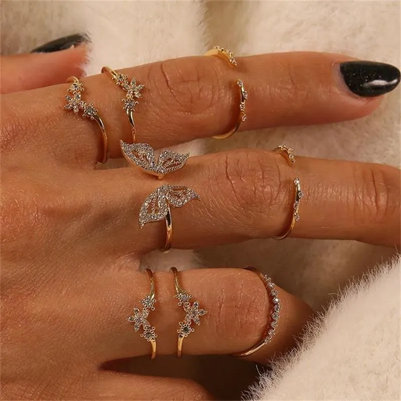Bohemian Style Ring Diamond Butterfly Joint 8-Piece Ring Jewelry for Women