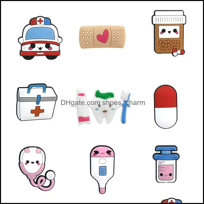 Novelty Cute Charms Accessories Diamond Shoe Buckle Decoration medical Stethoscope Pills Syringe Jibz fit Croc