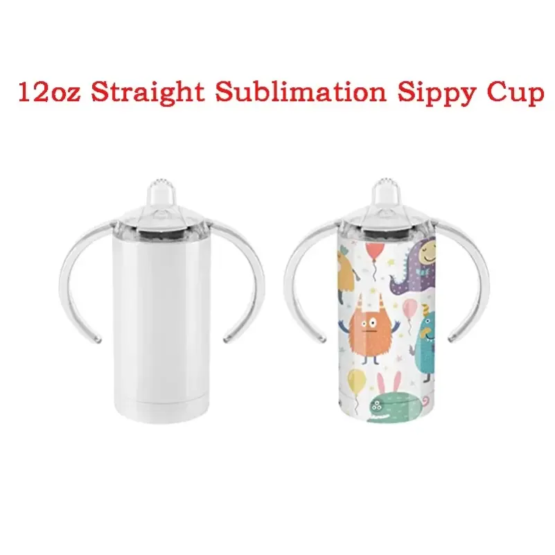 Sublimação 12oz Straight Sippy Cup DIY Em Branco Garrafas de Água de Aço Inoxidável Vácuo Garrafa de Leite com Mamilo Caneca Isolada para Recém-nascidos FY4623