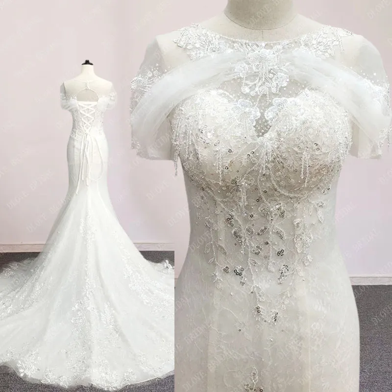 Kristall Meerjungfrau Hochzeitskleid 2022 Perlen Spitze Braut Brautkleider Brautkleider