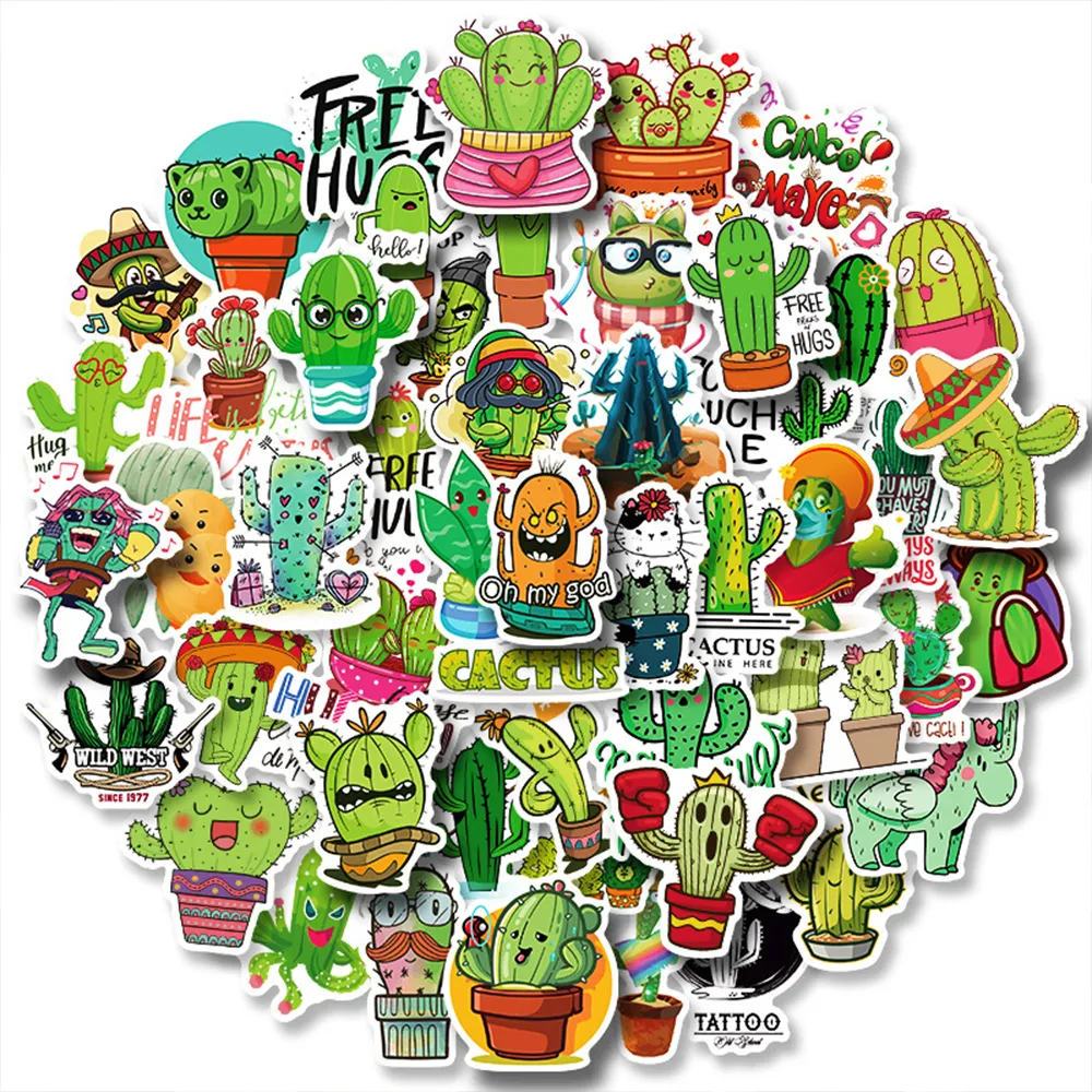 Pak van 50 stks groothandel grappige cactus stickers no-dupliceren waterdicht voor bagage skateboard laptop notebook water fles auto stickers kinderen geschenken