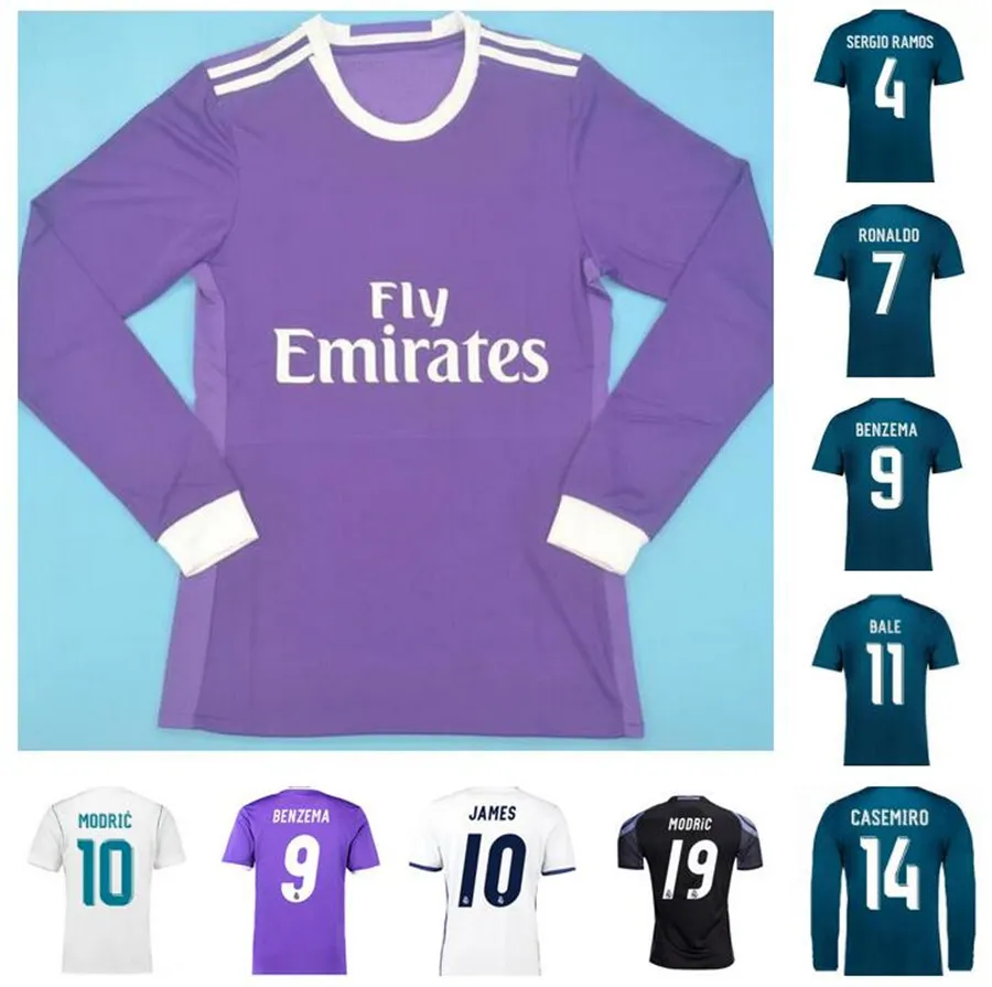 2016 2017 2018 Ronaldo Real Madrids Futbol Formaları Mor Retro Benzema Futbol Gömlek 16 17 18 James Vintage Camiseta De Futbol Pepe Sergio