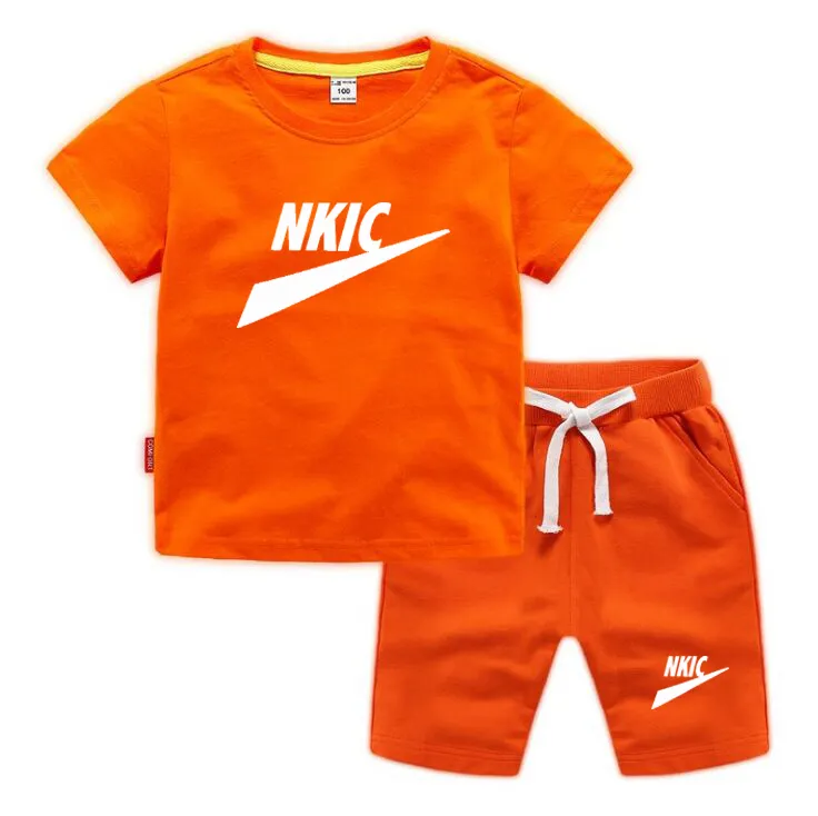 Fashion Brand LOGO Print Sets Kids Clothes Girls Outfits Summer Boys Clothing 100% Cotton Shorts Sleeve Tops Children Tracksuit