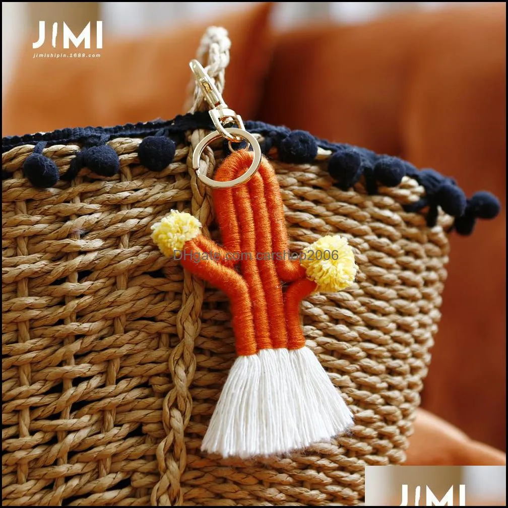 ups hand woven cactus key chain accessories pendant bohemian botanical flower tassel bag pendant female