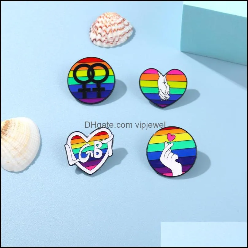 lovers rainbow heart round letters brooches pins unisex alloy enamel love circle badges european accessories for bags hats sweater clothes