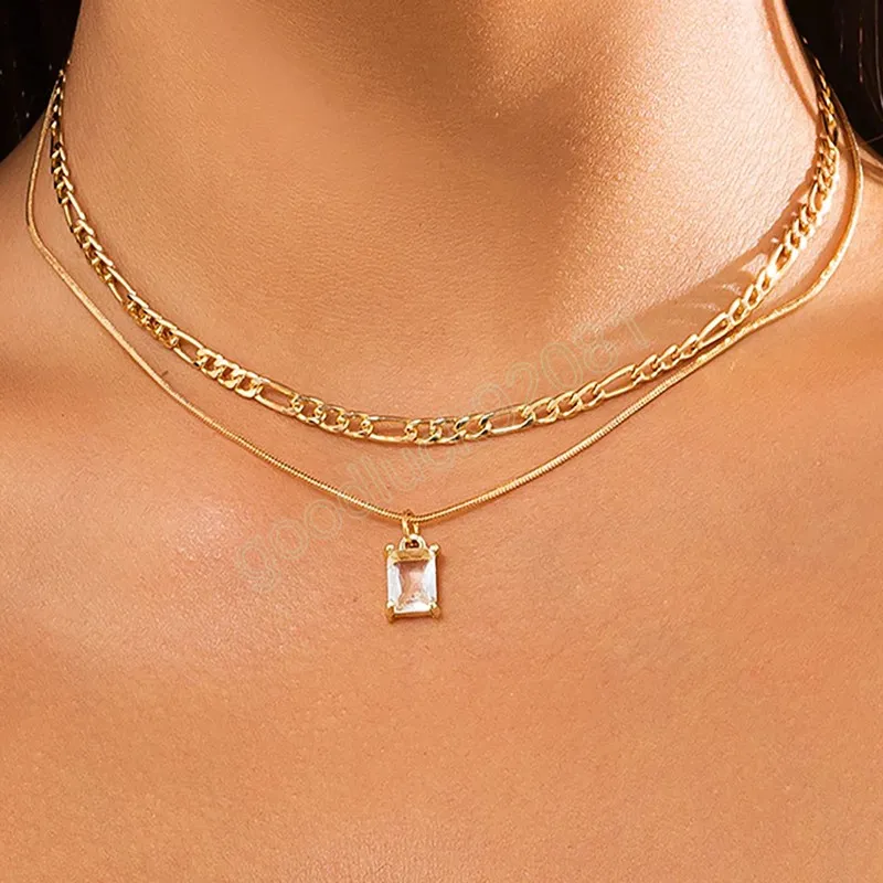 Boho Einfache Quadratische Kristall Anhänger Halskette Retro Persönlichkeit Kreative Mode Charme Schlüsselbein Halsketten Mädchen Liebhaber Schmuck Geschenk