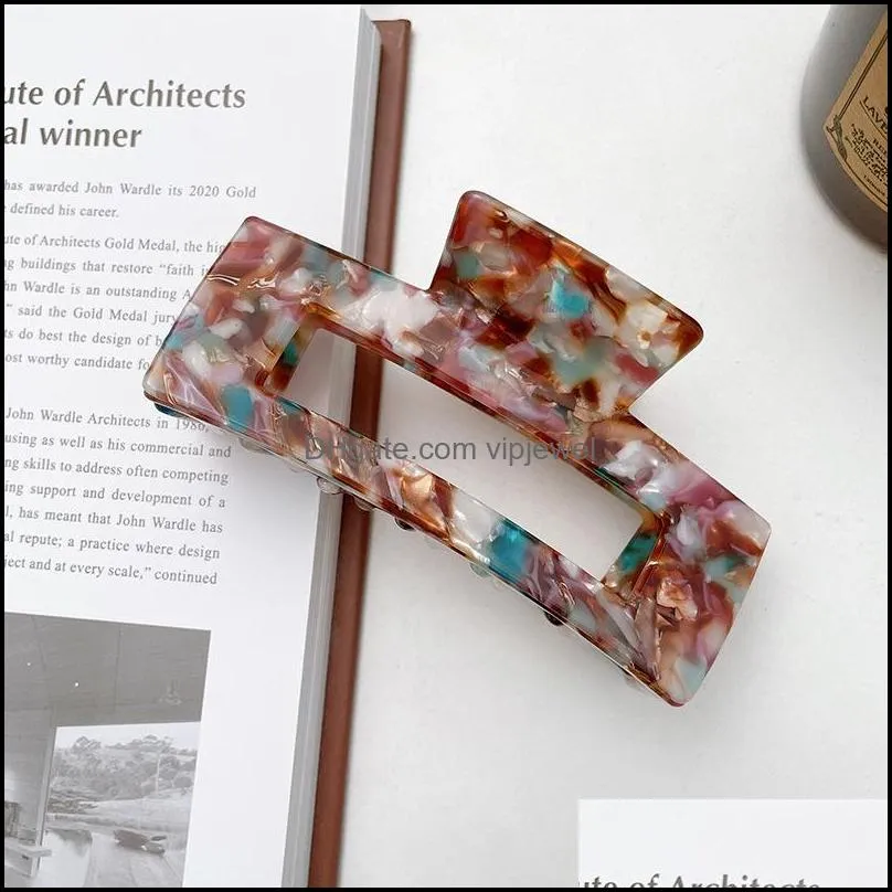 length 10.5 cm large hollow square ponytail hair clamps women floral pattern acetic acid alloy bath hair claw clips european girls multi color scrunchies