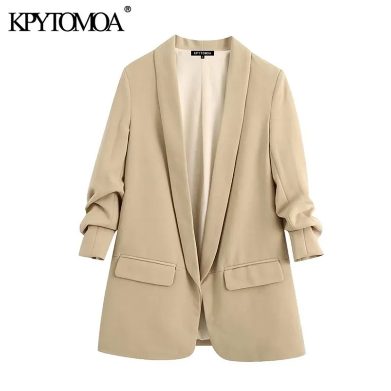 KPYTOMOA Women 2020 Fashion Office Wear Basic Blazer Coat Vintage Rolled up Sleeves Pockets Female Outerwear Chic Tops LJ200911