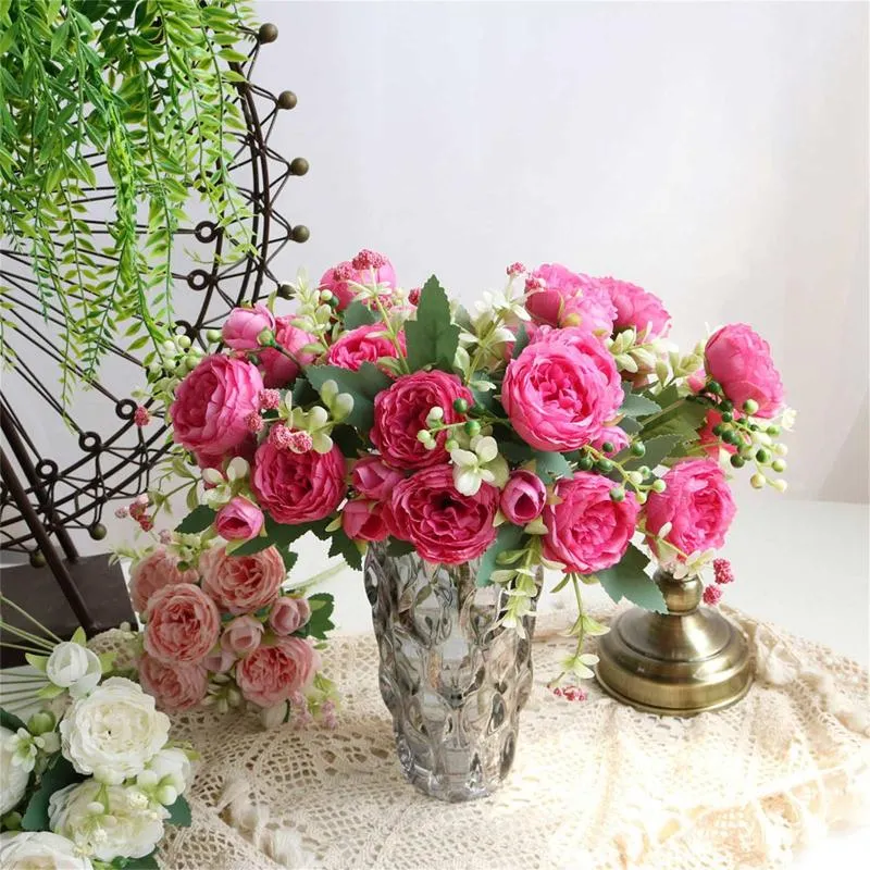 Dekorativa blommor kransar buntar silke rose huvud diy hemrum bröllop dekoration konstgjord bukett party krans gåva år dekor 2022dec