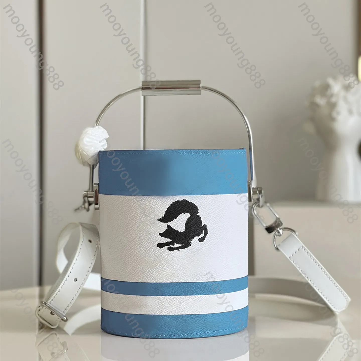 MINI Designer Purse Sac À Main De Seau Chic En Bleu Ciel, Toile En