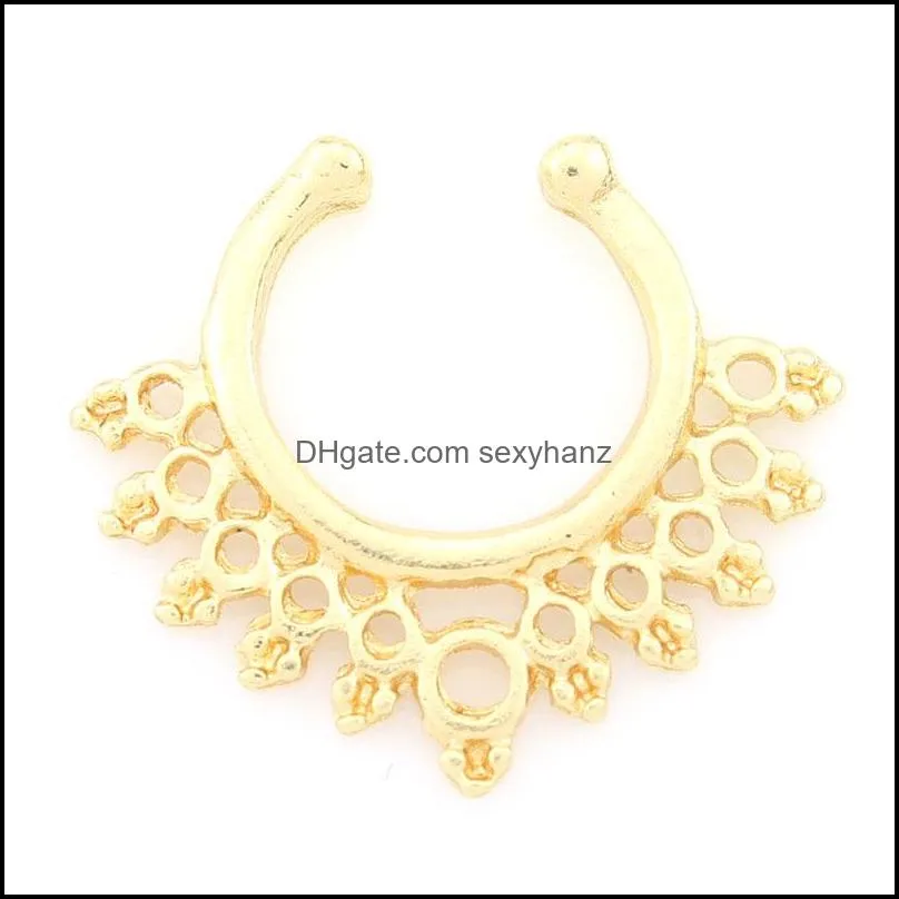 Fake Nose Septum Rings Stainless Steel Faux Lip Ear Nose Septum Ring Non Piercing Clip On Nose Piercing