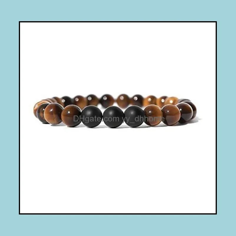 JLN Onyx Tiger Eye Bracelet Genuine Energy Power Beads Stone Black Matte Agate Stretch Bead Bracelets For Men Women Jewelry