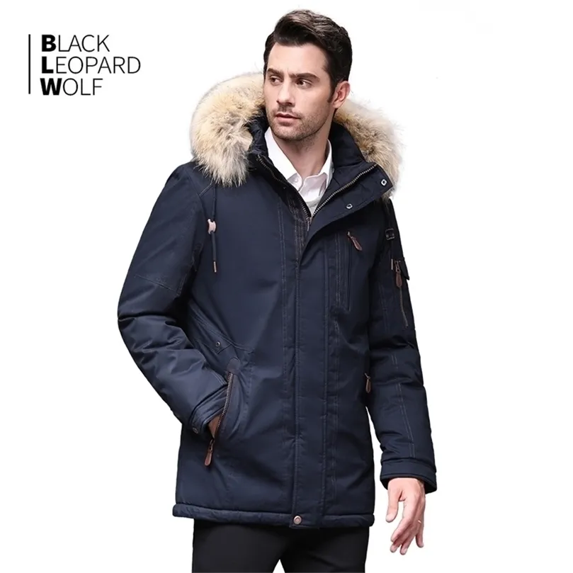Blackleopardwolf Winter Jacket Мужская зимняя мода Parka Съемное длинное пальто на Аляске с меховым енотом BL-6601 201128