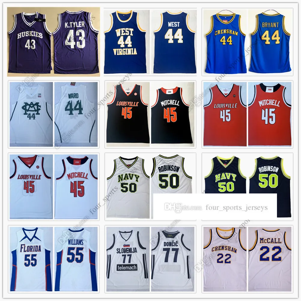 Camisa de basquete da NCAA KTYLER Jerry West WARD Donovan Mitchell David Robinson Jayson Williams luka Doncic Mccall 1Jerseys 01001