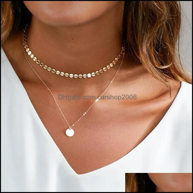Fashion Gold Coin Layered Necklaces For Women Charm Choker Necklace 2893 Q2