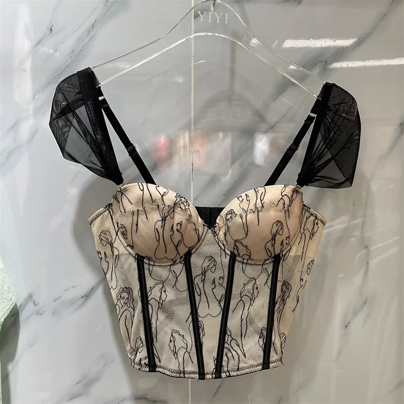 Canotta con temperamento stile retrò francese Top femminile Reggiseno bustier in chiffon Canotta a lisca di pesce Canotte corte y948 220331