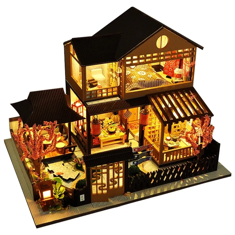 CUTEBEE Kids Toys Dollhouse with Furniture Assemble Wooden Miniature Doll House Diy Dollhouse Puzzle Toys For Children LJ201126