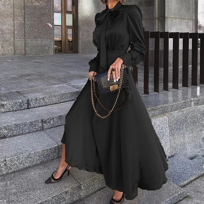 Casual Long Sleeve Midi Dresses Elegant Vintage Classy Outfits Women 2022  Fashion Spring Autumn Long Sleeve Satin Yellow Long Sleeve Midi Dress Chic  Maxi From Maonidayi, $21.56