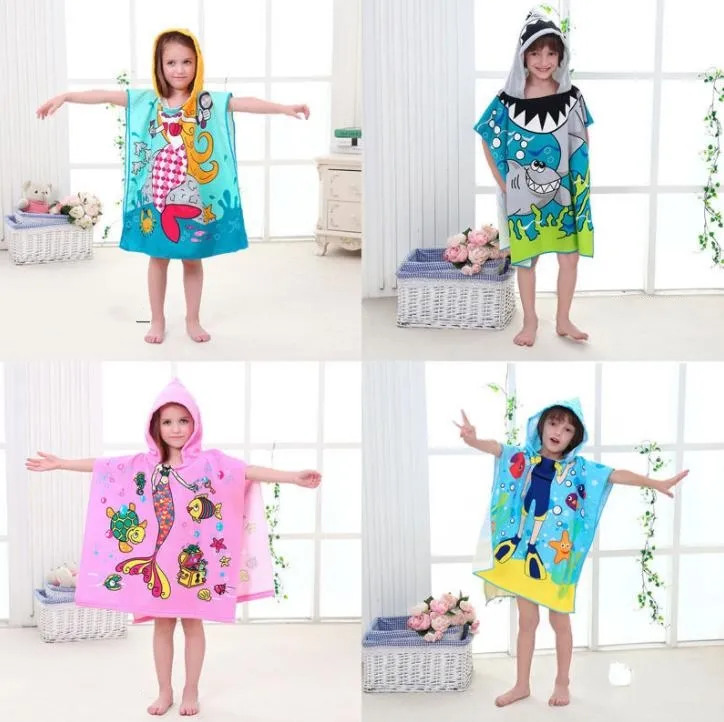 Kids Cartoon Hooded Cloak Handduk Barn Beach Handduk Animal Printed Baby Boys Girls Hooded-Micro Fiber Beach-Handduk Sn3690