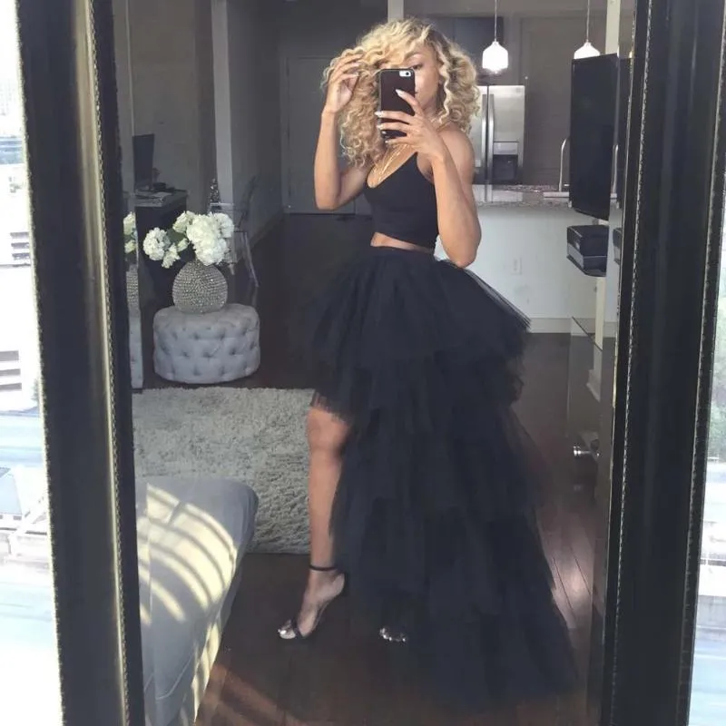 Skirts Black Chic High Low Tulle For Women To Party Elastic Ruffles Tiered Bridal Bridesmaid Tutu Skirt Long SkirtSkirts