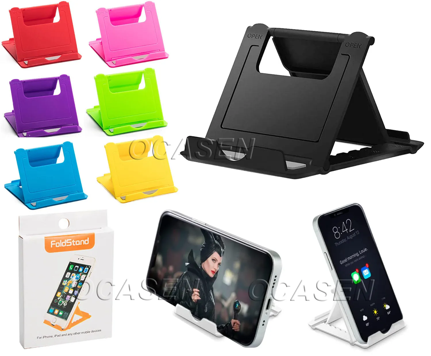 Support de support de téléphone portable portable pour bureau Pliable de poche Support universel réglable pour téléphone portable de bureau avec emballage de vente au détail