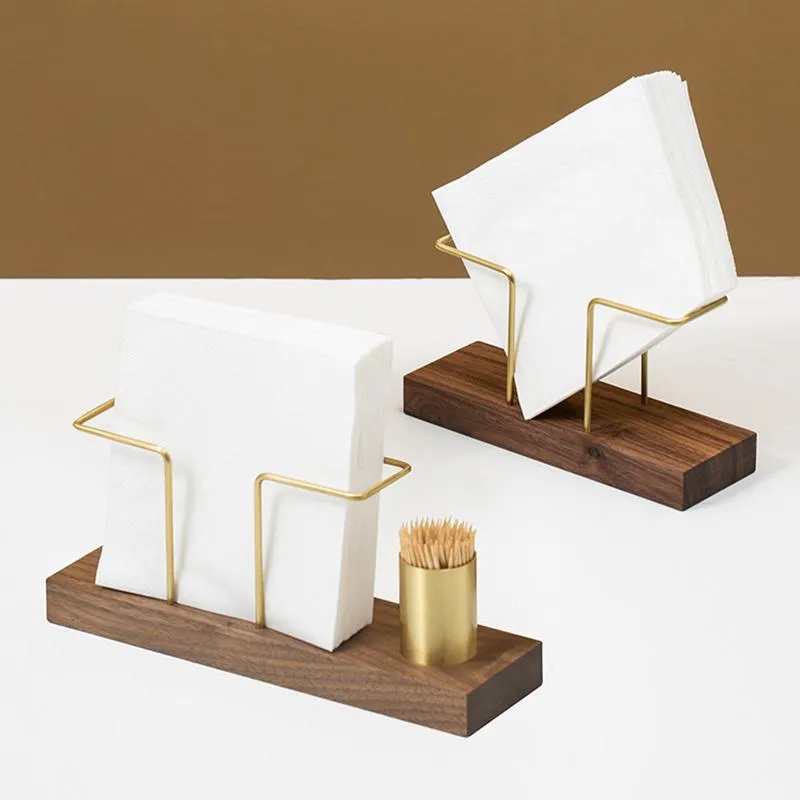 Hooks & Rails Desktop Organizer Tableware Supplies Wood Tissue Paper Holder Napkin Brass Box StorageToothpick KitchenHooks
