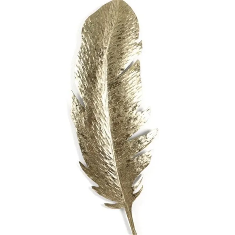 European Gold Ferger Iron Luxury 3d Pluging Feather Crafts Decoration El Home Livre Sticker Sticker Mural Ornements 210414