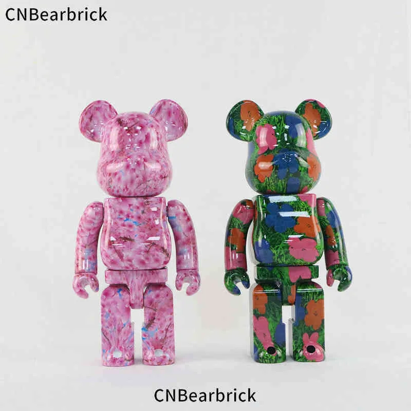 Bearbrick Andy Warhol Flower Cherry Blossom Building Block Bear 400% Fashion Doll Violent Bear Ornament G220524