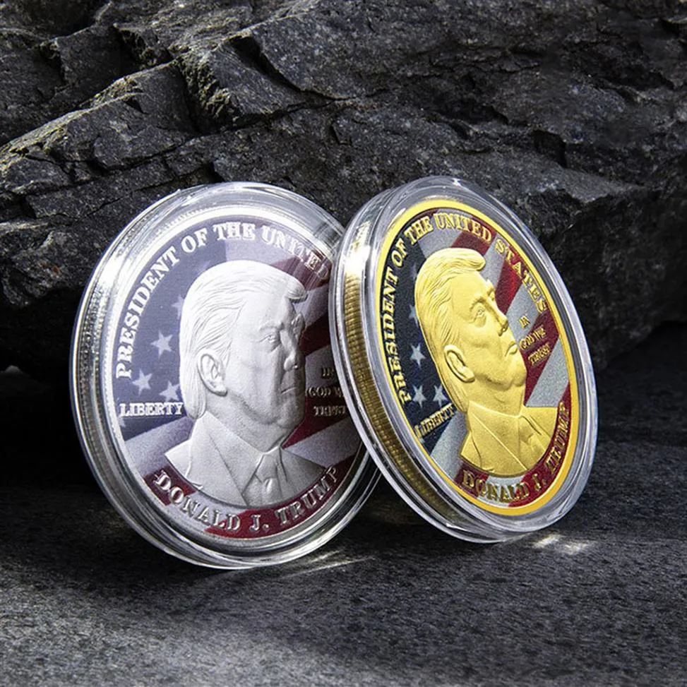 Donald Trump Commemorative Coin America 45 ° Presidente Insignia Crafts 2024 Elecciones suministros218v