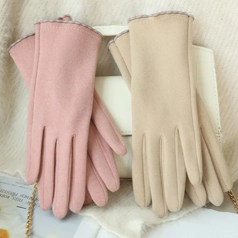 Vijf vingers handschoenen eenvoudige zachte herfst en winter ski outdoor fietsen Koreaanse stijl wanten De Velvet touchscreen vrouwen