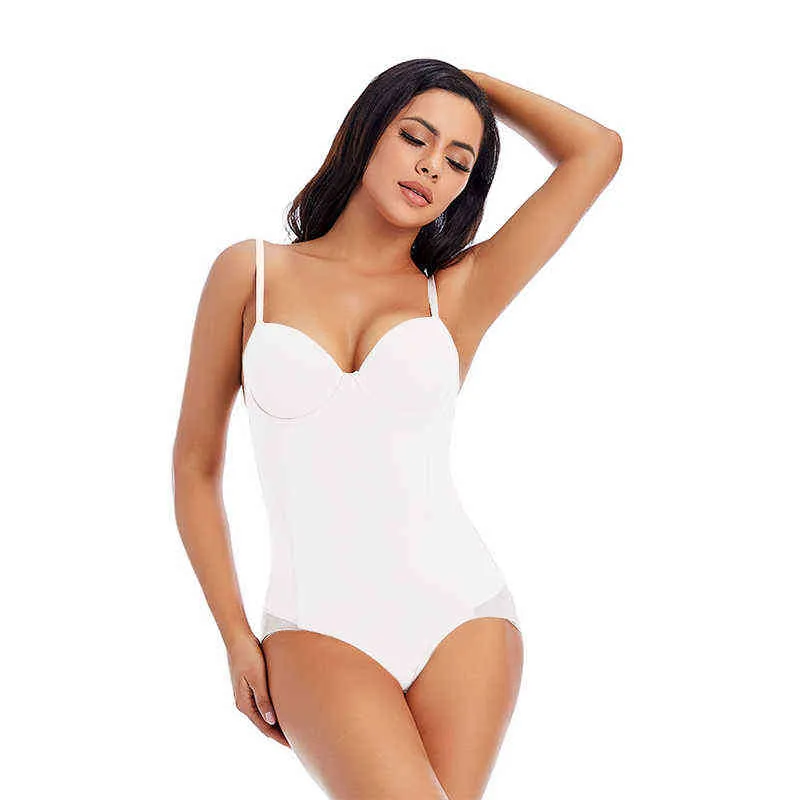 Bracket White Bodysuit Women Shapers Stretch Solid Color Silky