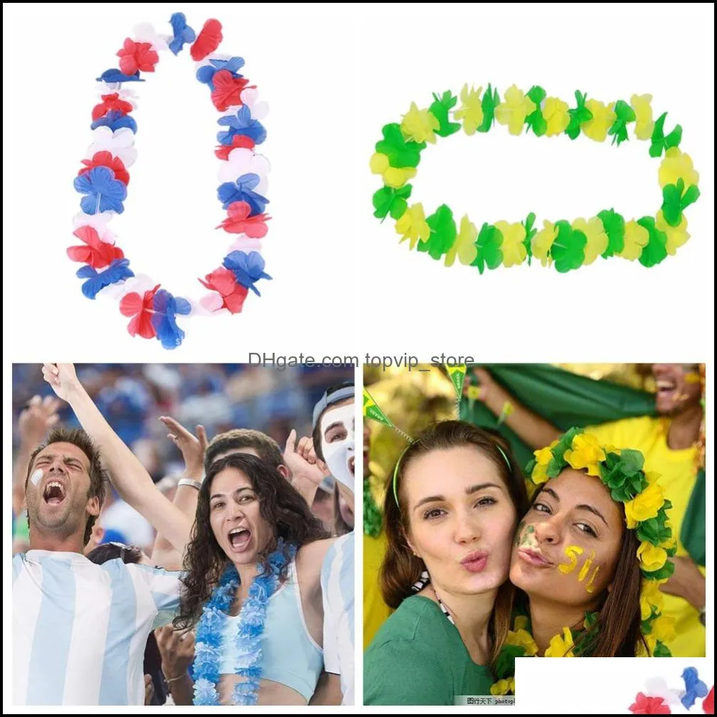 New Arrival World cup fans cheer garland National Flag color hawaiian Flowers lei Hawaii Garlands fans souvenir