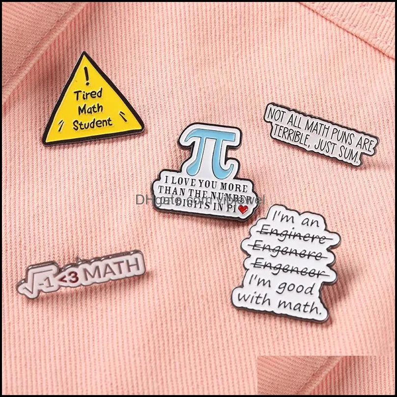 european math triangle letter series brooches students cartoon geometric alloy letters lapel pins unisex mathematics schoolbag clothing badge