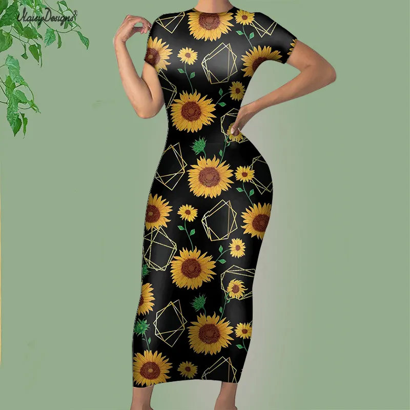 Noisydesigns Yellow Daisy Floral Wzór Letni sukienka dla kobiet Długie sukienki Modna Seksowna Sundress Kobieta Vestido Sacie 220627