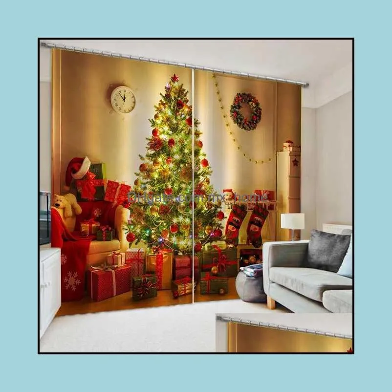 Curtain & Drapes Custom 3D Christmas Tree Curtains For Living Room Bedroom Home Decor Sock Design Cortinas