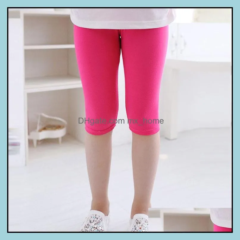 girls leggings knee length kids fifth pants candy color children cropped clothing spring-summer all-matches bottoms baby tights z6660