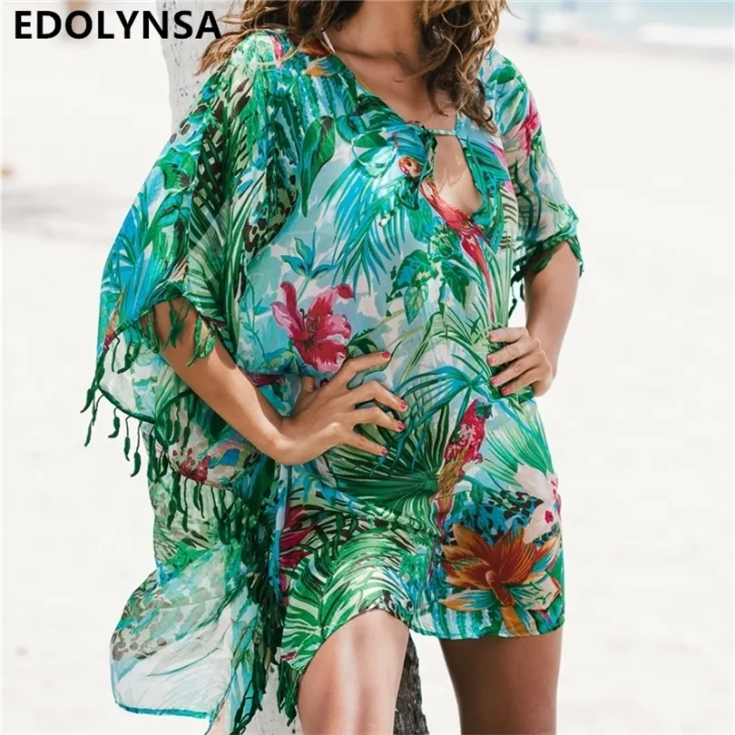 Tunique pour plage maillot de bain cover ups robe de plage en mousseline de soie femmes maillots de bain bikini couvrir Saida de Praia Q523 T200324