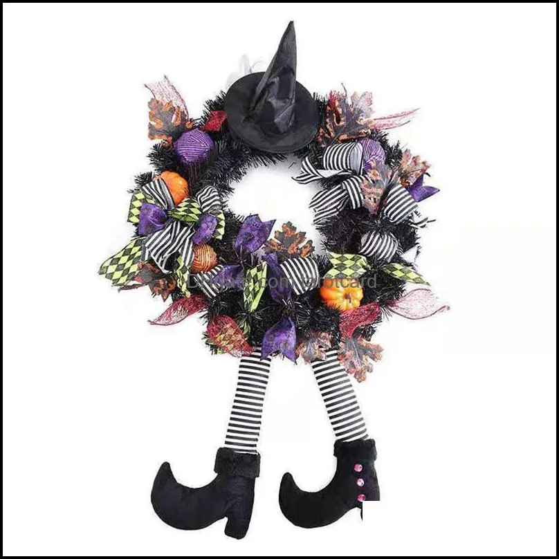 Party Decoration Halloween Witch Wreath With Hat Legs Pumpkin Door Pendant Novelty For Home Bar Haunted House