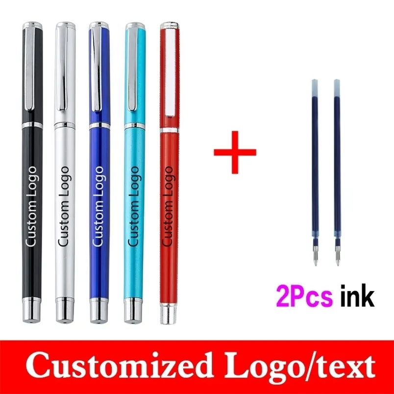 Business Signature Pen 3pcsset Custom Get 2 Ink Advertising Metal Ballpoint Pen Gel Pen Student Prize Stationery Wholesale 220712