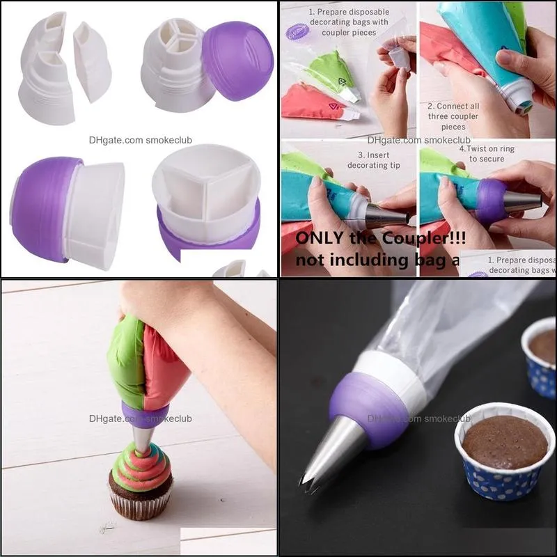 3 Holes Icing Piping Bag Nozzle Converter Tri-color Cream Coupler Cake Cupcake Cookie Decorating Tools Hot