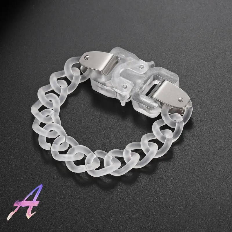 Gargantillas Alyx 9SM Pulsera de acrílico transparente Función industrial Viento Titanio Acero Metal Seguridad Hebilla Pulsera Gargantillas